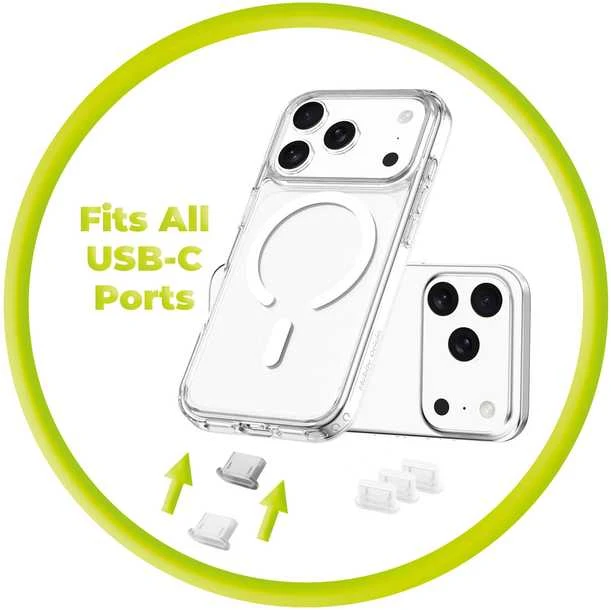 Valiklis Mobile Origin USB-C prievado dulkių kamštis ir valymo šepetėlis CL1 Juodas/Skaidrus, tinka iPhone/Android
