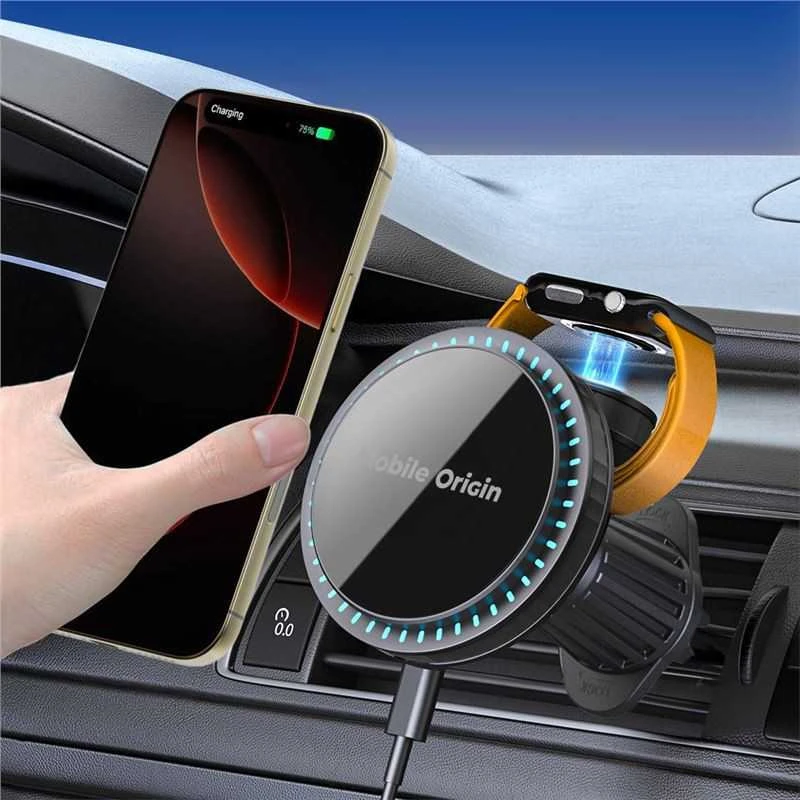 „Mobile Origin“ belaidis automobilio ventiliacijos angos įkroviklis CA18, suderinamas su „Apple Watch“ / „iPhone“ ir „MagSafe“