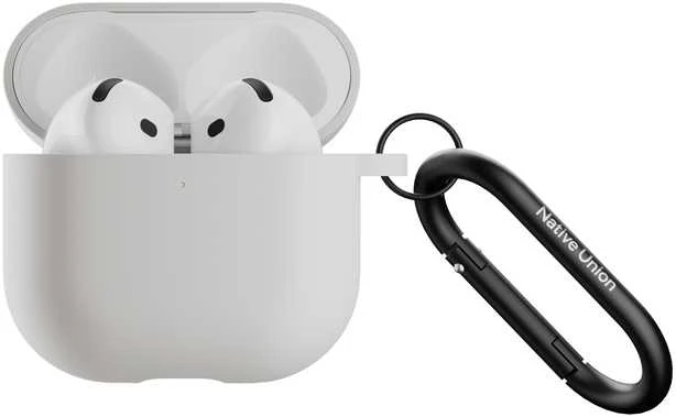 AirPods 4 silikoninis dėklas su juodu karabinu