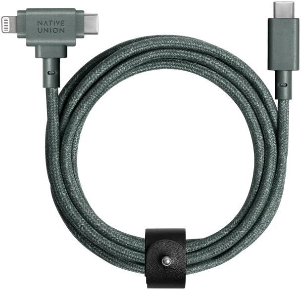 Native Union Belt Cable Duo - kabelis USB-C - USB-C / Lightning, 1,5 m (žalias)