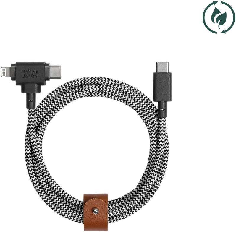 Native Union Belt universalus kabelis (USB-C – Lightning/USB-C) 1.5m, zebrinis