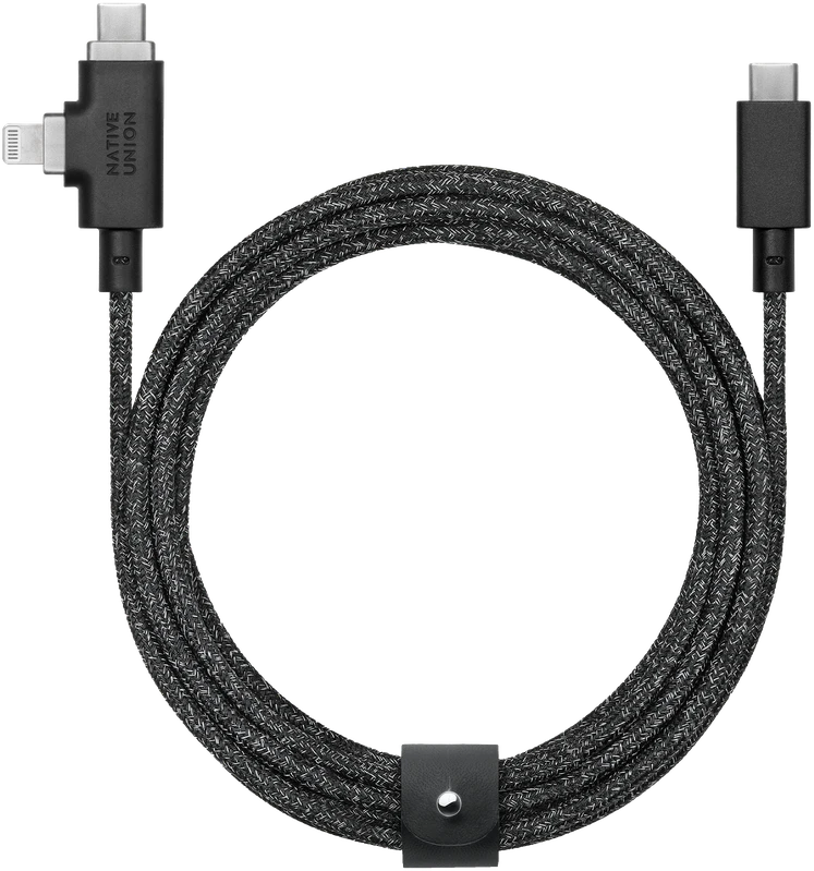 „Native Union Belt Cable Duo Pro 240W“ – USB-C – USB-C / „Lightning“ laidas, 2,4 m (cosmos)