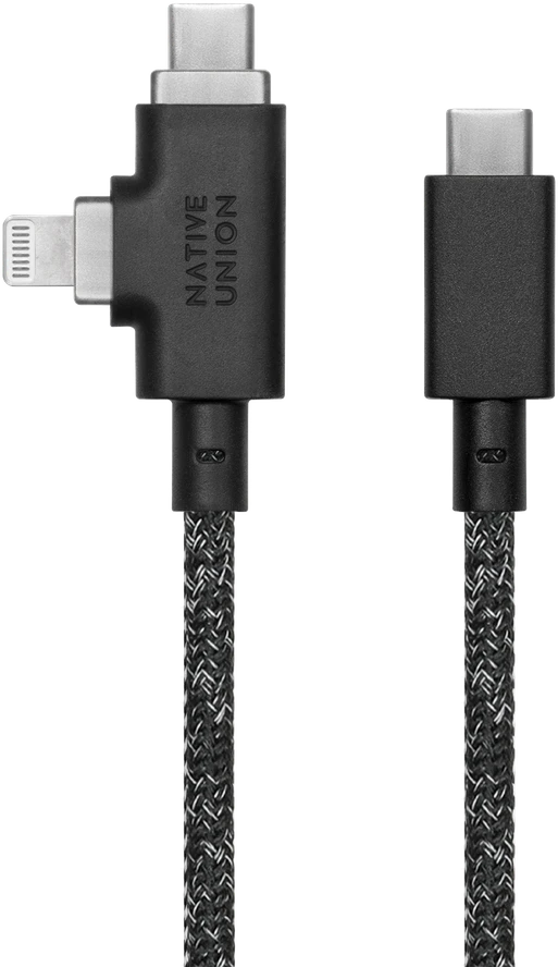 „Native Union Belt Cable Duo Pro 240W“ – USB-C – USB-C / „Lightning“ laidas, 2,4 m (cosmos)