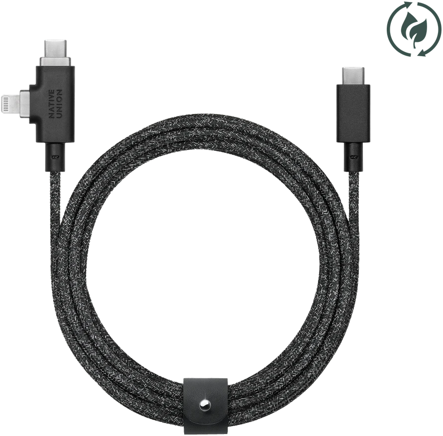 „Native Union Belt Cable Duo Pro 240W“ – USB-C – USB-C / „Lightning“ laidas, 2,4 m (cosmos)