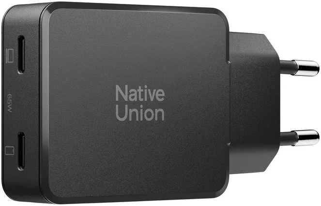 Native Union Kišeninis GaN įkroviklis PD 65W (2x USB-C), juodas