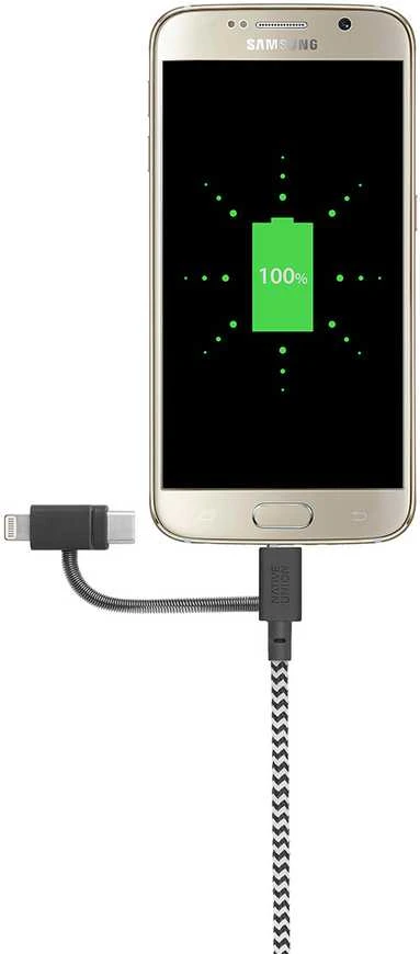 „Native Union Belt Cable Universal“ – USB-A – USB-C/Lightning/microUSB kabelis, 2 m (zebras)