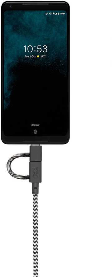 „Native Union Belt Cable Universal“ – USB-A – USB-C/Lightning/microUSB kabelis, 2 m (zebras)