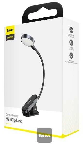 Baseus Prisegama skaitymo LED lempa, įkraunama USB, 3W, neutraliai balta