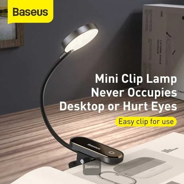 Baseus Prisegama skaitymo LED lempa, įkraunama USB, 3W, neutraliai balta