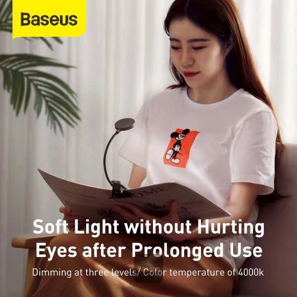 Baseus Prisegama skaitymo LED lempa, įkraunama USB, 3W, neutraliai balta