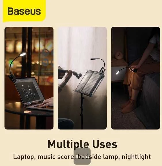 Baseus Prisegama skaitymo LED lempa, įkraunama USB, 3W, neutraliai balta