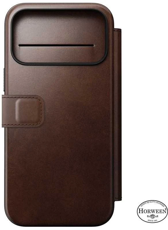 Dėklas „Nomad Modern Leather Folio“, kaimiško stiliaus rudas (Horween) – „iPhone 17 Pro Max“