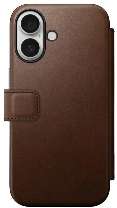 Dėklas Nomad Modern Leather Folio, rudos spalvos – Apple iPhone 16