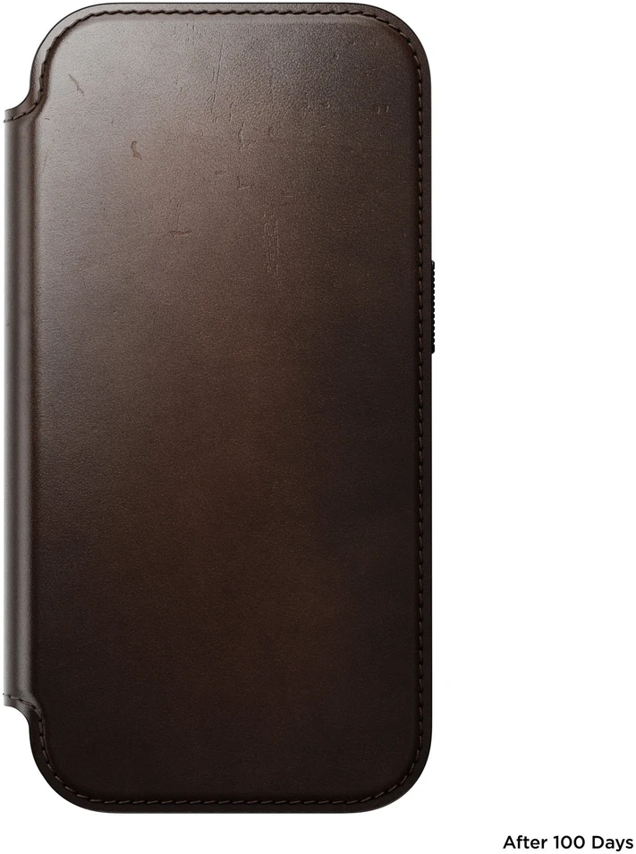 Dėklai ir viršeliai – "Flip Nomad Modern Leather Folio" atlenkiamas dėklas, rustic ruda (Horween) – iPhone 18 Pro/17 Pro dėklas