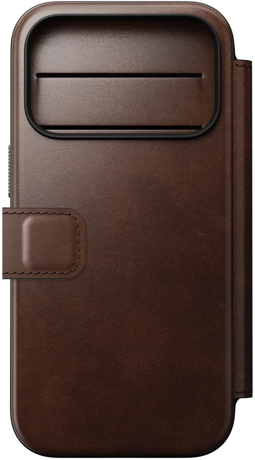 Dėklai ir viršeliai – "Flip Nomad Modern Leather Folio" atlenkiamas dėklas, rustic ruda (Horween) – iPhone 18 Pro/17 Pro dėklas