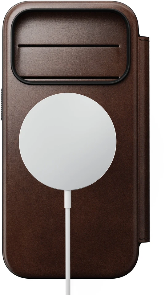 Dėklai ir viršeliai – "Flip Nomad Modern Leather Folio" atlenkiamas dėklas, rustic ruda (Horween) – iPhone 18 Pro/17 Pro dėklas