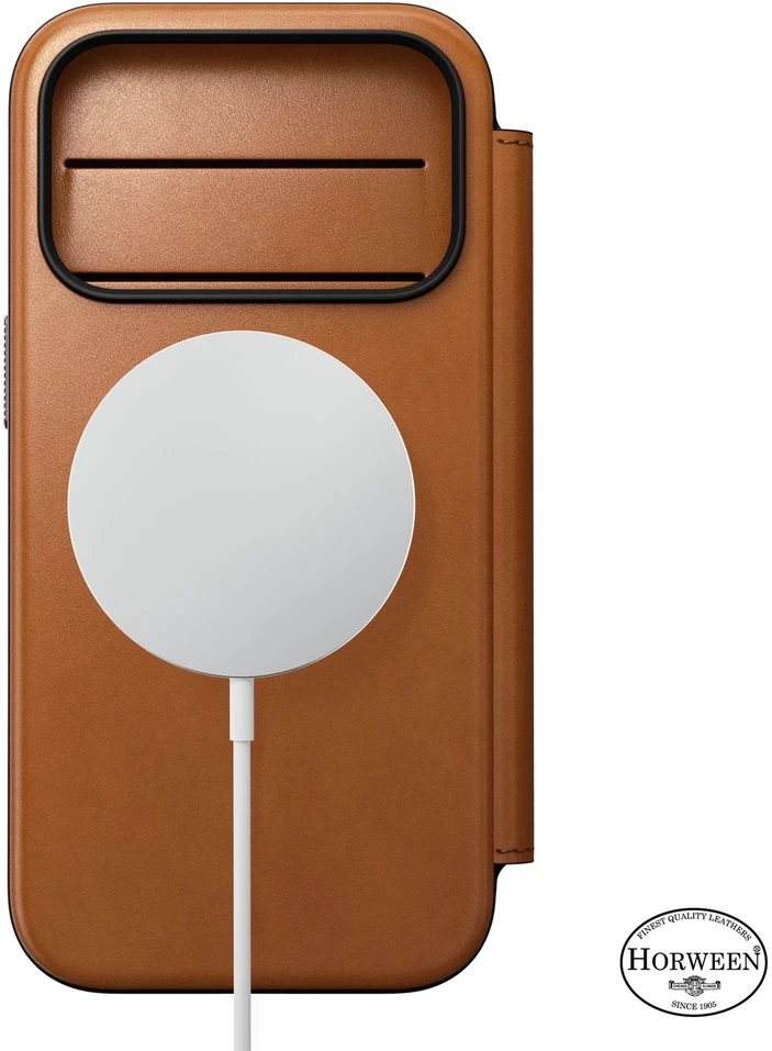 Dėklai ir viršeliai - Flip Nomad Modern odinis dėklas-knygelė, saddle (Horween) – iPhone 18 Pro/17 Pro