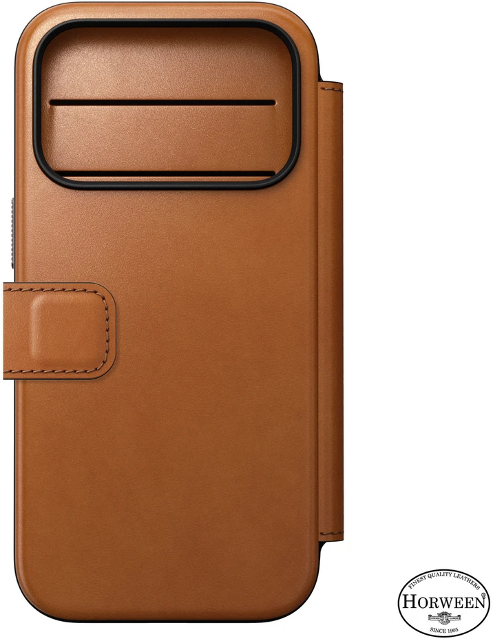 Dėklai ir viršeliai - Flip Nomad Modern odinis dėklas-knygelė, saddle (Horween) – iPhone 18 Pro/17 Pro