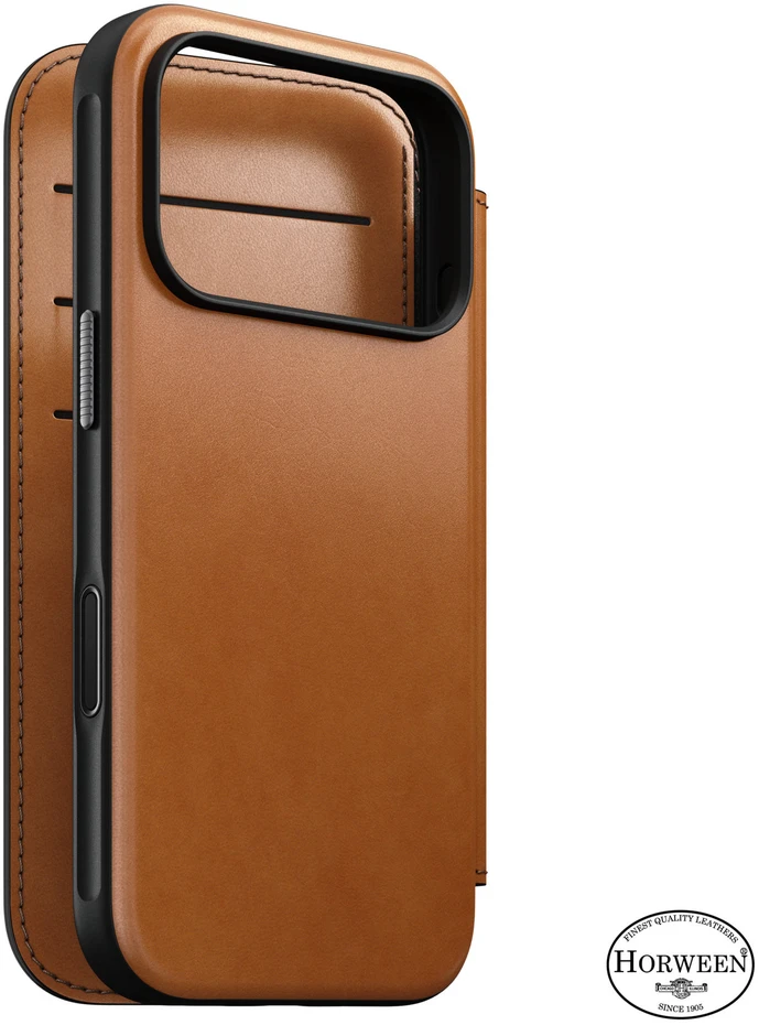 Dėklai ir viršeliai - Flip Nomad Modern odinis dėklas-knygelė, saddle (Horween) – iPhone 18 Pro/17 Pro