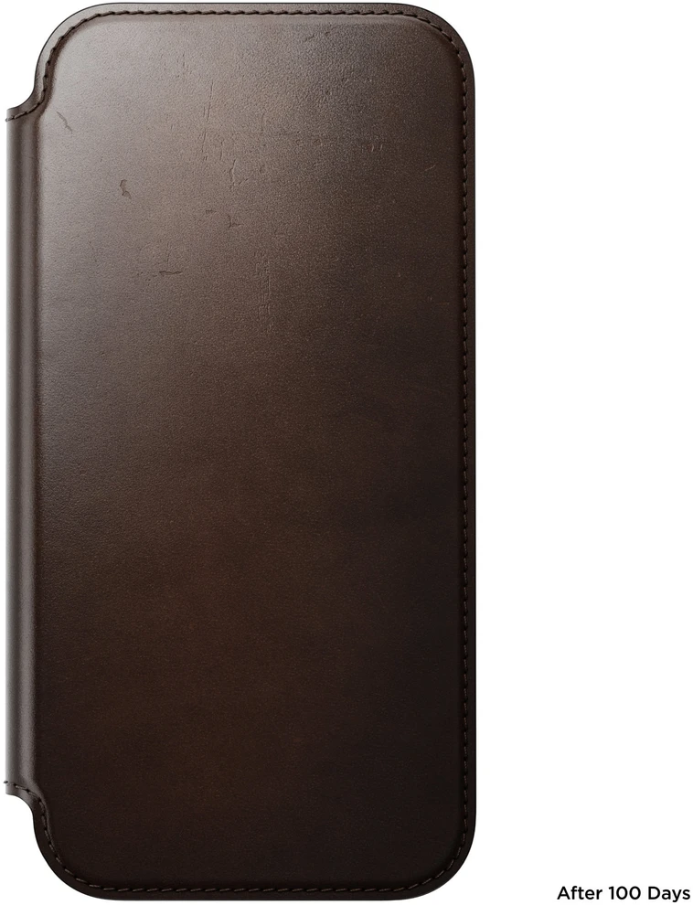 Dėklai ir apvalkalai – Flip Nomad Modern odinis dėklas-knygelė, rustic ruda (Horween) – iPhone 18 Pro Max/17 Pro Max