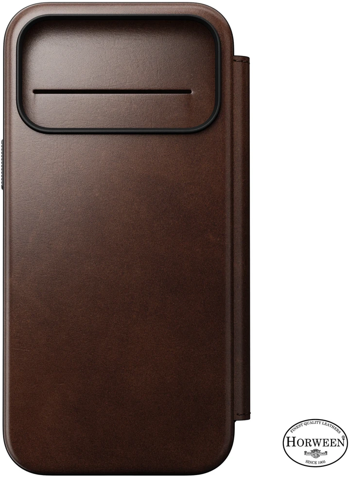 Dėklai ir apvalkalai – Flip Nomad Modern odinis dėklas-knygelė, rustic ruda (Horween) – iPhone 18 Pro Max/17 Pro Max