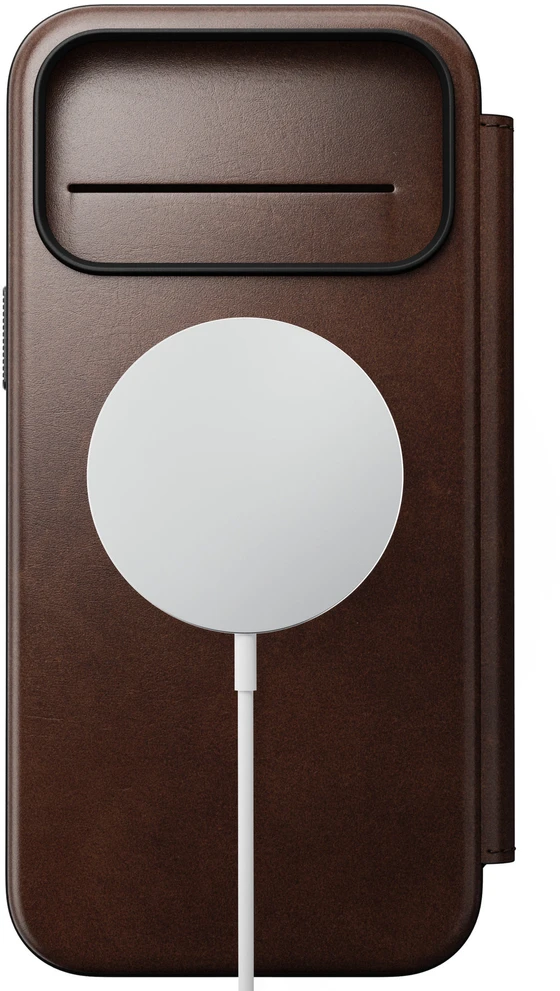 Dėklai ir apvalkalai – Flip Nomad Modern odinis dėklas-knygelė, rustic ruda (Horween) – iPhone 18 Pro Max/17 Pro Max