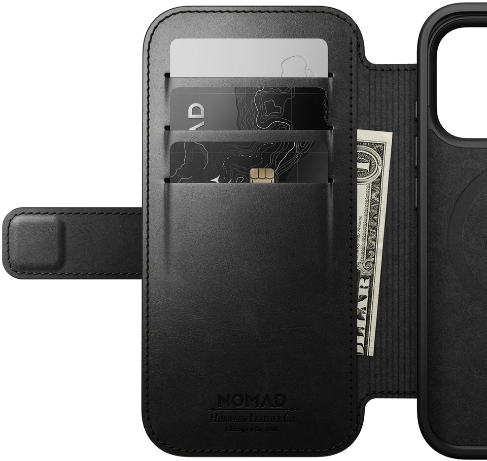 Nomad Modernus odinis folio tipo dėklas, juodas (Horween) - iPhone 18 Pro/17 Pro