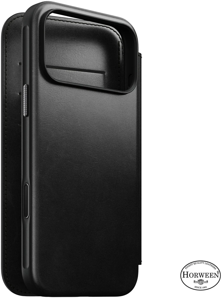 Nomad Modernus odinis folio tipo dėklas, juodas (Horween) - iPhone 18 Pro Max/17 Pro Max
