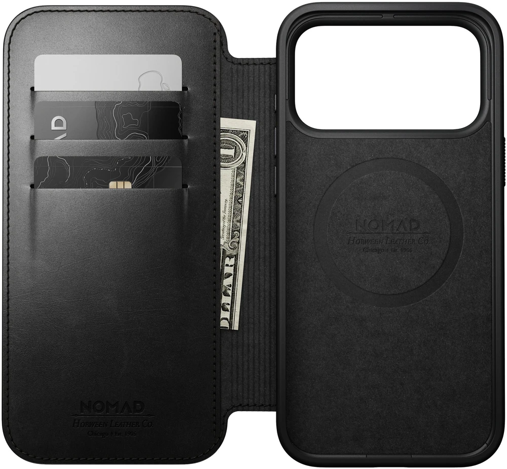 Nomad Modernus odinis folio tipo dėklas, juodas (Horween) - iPhone 18 Pro Max/17 Pro Max