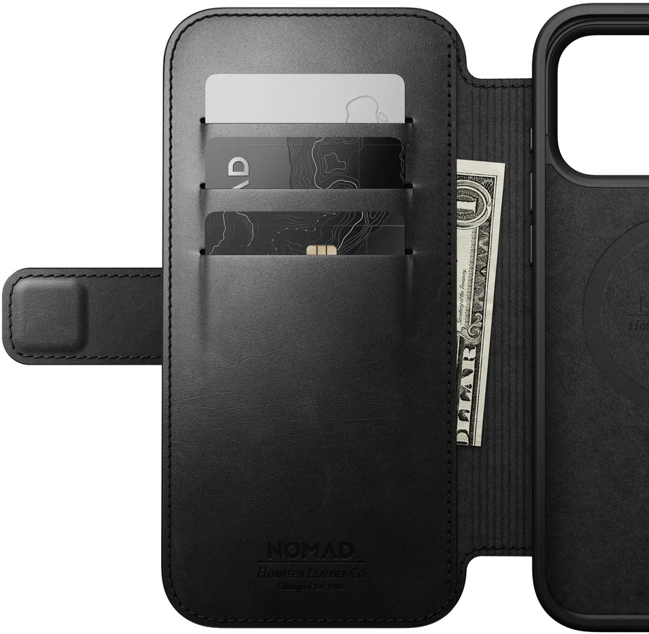 Nomad Modernus odinis folio tipo dėklas, juodas (Horween) - iPhone 18 Pro Max/17 Pro Max