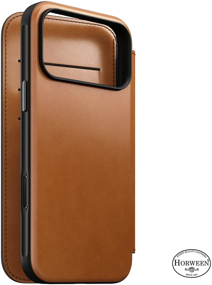 Dėklai ir viršeliai – „Flip Nomad Modern“ odinis „Folio“ dėklas, balno spalvos („Horween“) – iPhone 18 Pro Max/17 Pro Max