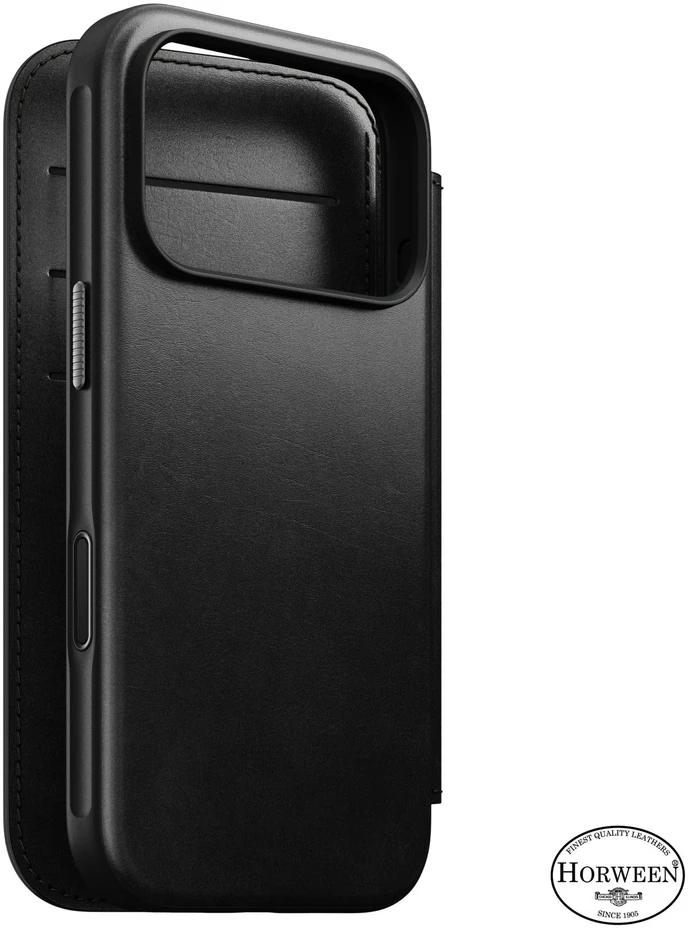 Nomad Modernus odinis folio tipo dėklas, juodas (Horween) - iPhone 18 Pro/17 Pro