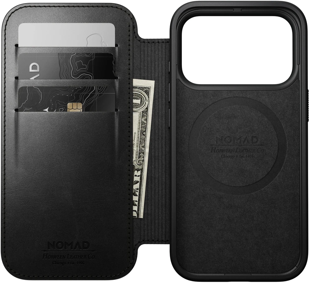 Nomad Modernus odinis folio tipo dėklas, juodas (Horween) - iPhone 18 Pro/17 Pro