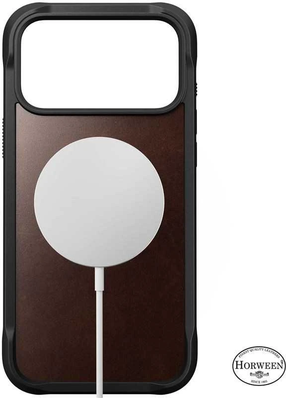 „Nomad“ tvirtas odinis dėklas, kaimiškos rudos spalvos („Horween“) – „iPhone 17 Pro Max“