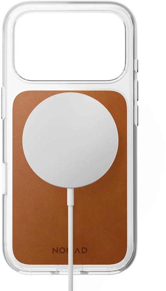 Nomad skaidrus odinis dėklas, balno spalvos (Horween) - iPhone 18 Pro/17 Pro