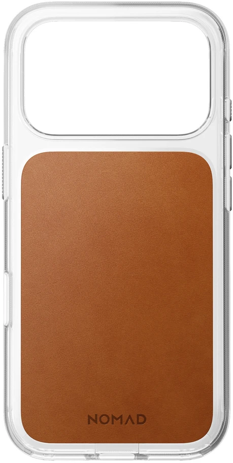 Nomad skaidrus odinis dėklas, balno spalvos (Horween) - iPhone 18 Pro/17 Pro