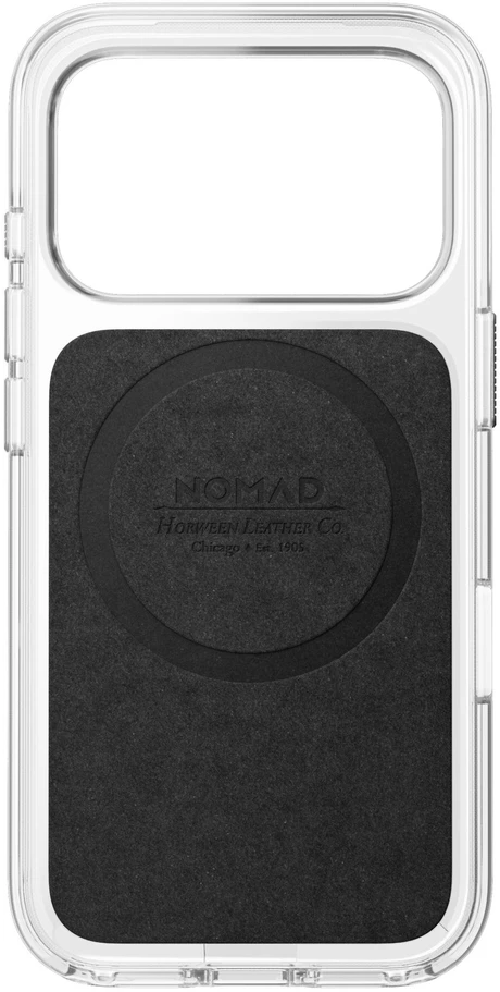Nomad skaidrus odinis dėklas, balno spalvos (Horween) - iPhone 18 Pro/17 Pro
