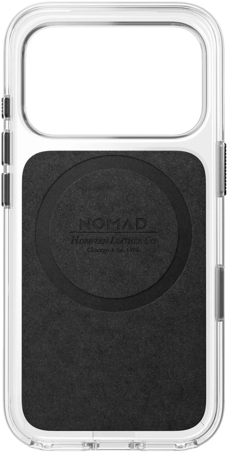 Nomad Skaidrus odinis dėklas, juodas (Horween) - iPhone 18 Pro/17 Pro
