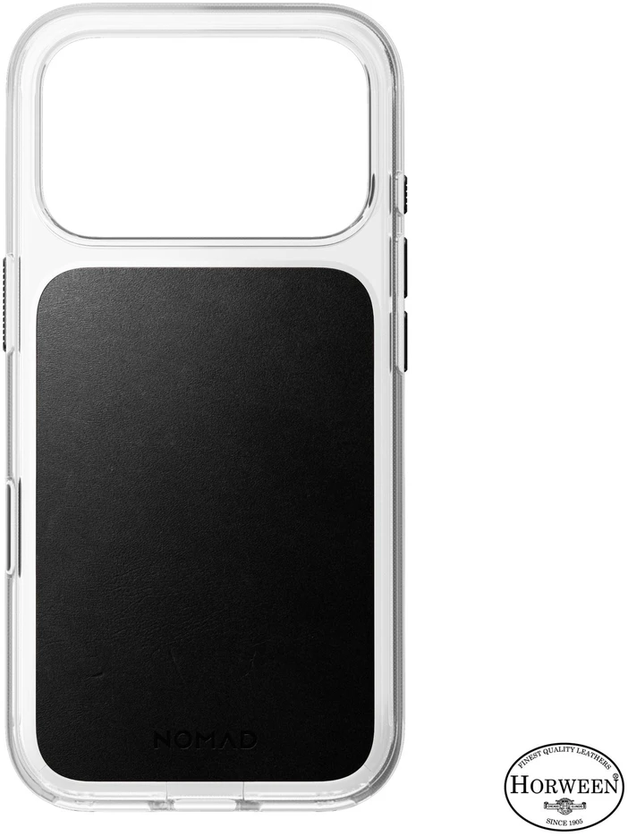 Nomad Skaidrus odinis dėklas, juodas (Horween) - iPhone 18 Pro/17 Pro
