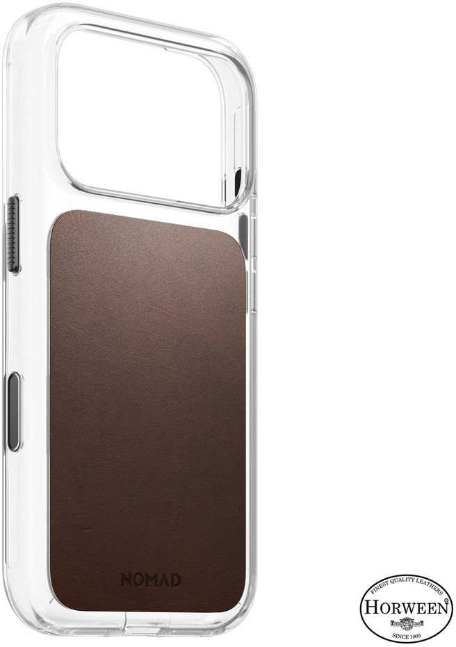 Nomad Skaidrus odinis dėklas, rustinė ruda (Horween) - iPhone 18 Pro/17 Pro
