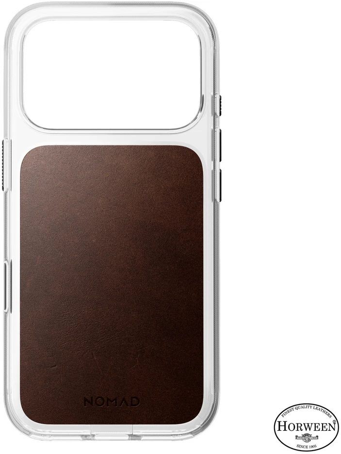 Nomad Skaidrus odinis dėklas, rustinė ruda (Horween) - iPhone 18 Pro/17 Pro