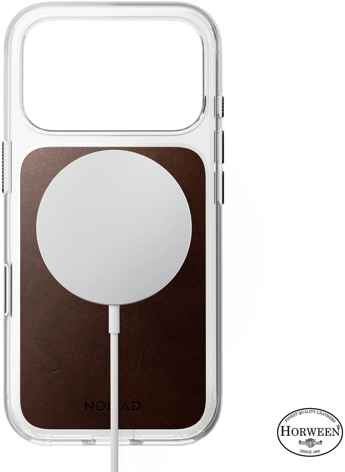 Nomad Skaidrus odinis dėklas, rustinė ruda (Horween) - iPhone 18 Pro/17 Pro