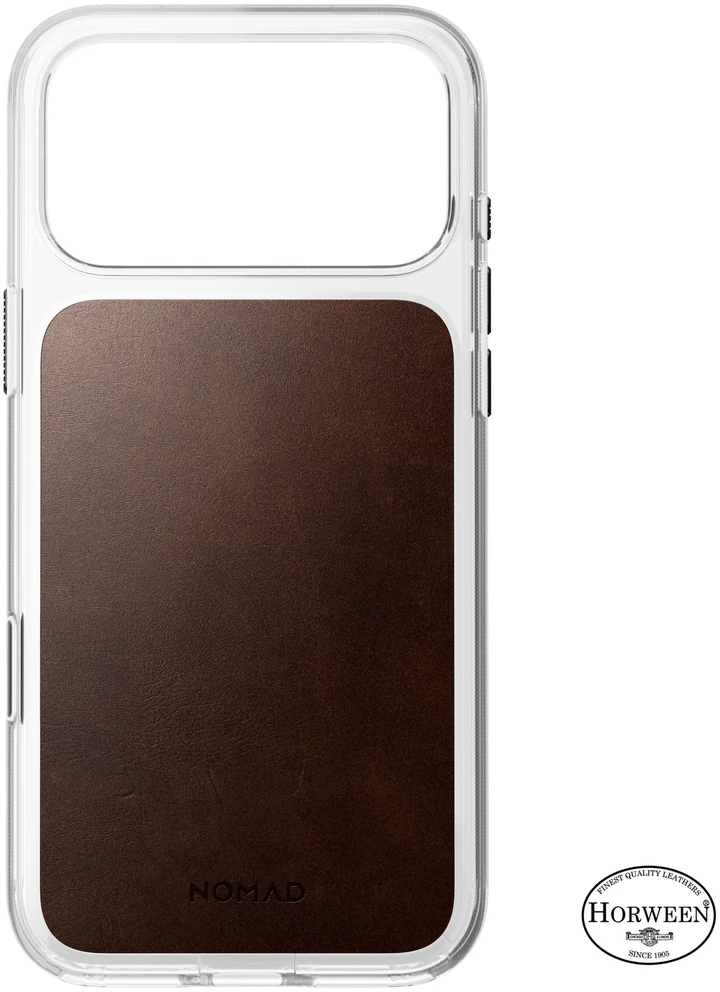 Nomad skaidrus odinis dėklas, sendinto rudumo (Horween) - iPhone 18 Pro Max/17 Pro Max