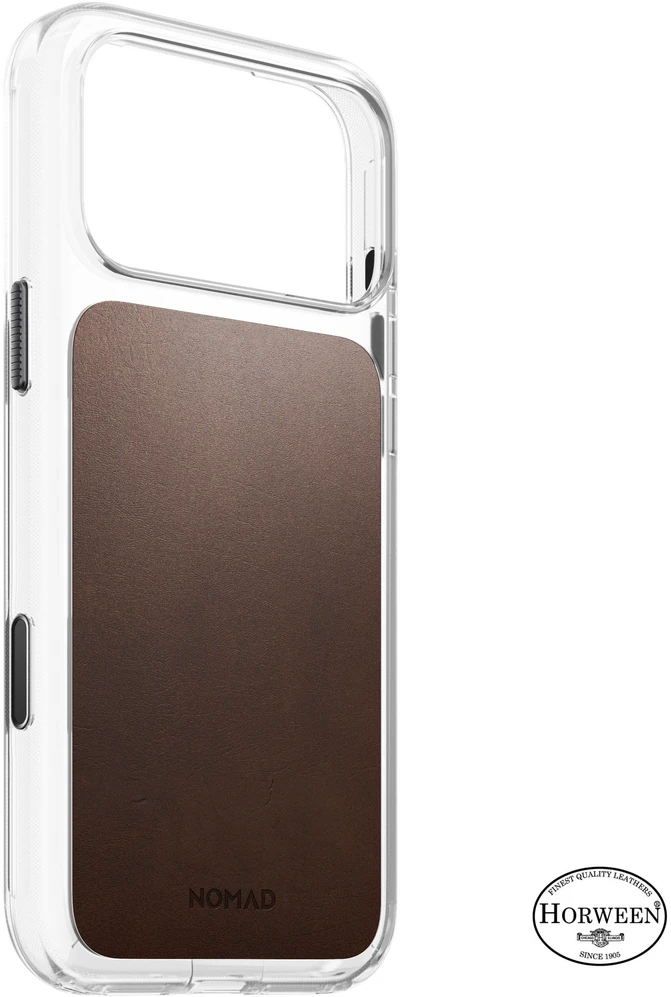 Nomad skaidrus odinis dėklas, sendinto rudumo (Horween) - iPhone 18 Pro Max/17 Pro Max