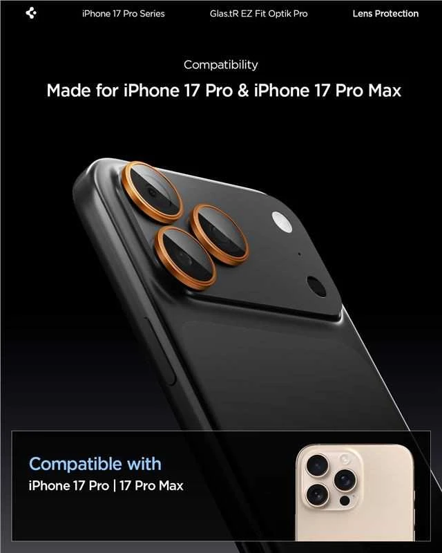 Kamerų apsauga Spigen Glass tR EZ Fit Optik Pro 2 Pack, oranžinis - iPhone 17/16/15/14 Pro / 17/16/15/14 Pro Max