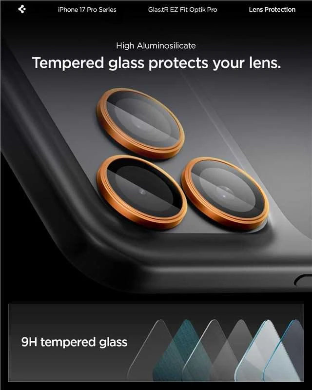 Kamerų apsauga Spigen Glass tR EZ Fit Optik Pro 2 Pack, oranžinis - iPhone 17/16/15/14 Pro / 17/16/15/14 Pro Max