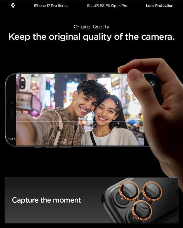 Kamerų apsauga Spigen Glass tR EZ Fit Optik Pro 2 Pack, oranžinis - iPhone 17/16/15/14 Pro / 17/16/15/14 Pro Max