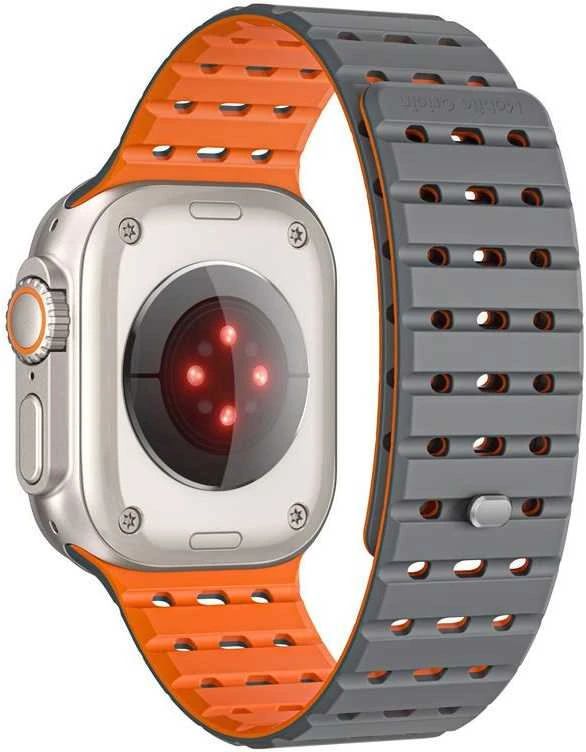 Mobile Origin magnetinis dirželis, pilkas/oranžinis - AW Ultra 2/1 (49 mm) 9/8/7 (45 mm)/6/SE/5/4 (44 mm)/3/2/1 (42 mm)