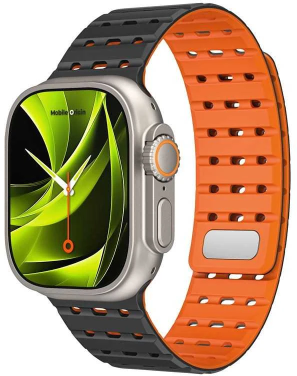 Mobile Origin magnetinis dirželis, juodas/oranžinis - AW Ultra 2/1 (49 mm) 9/8/7 (45 mm)/6/SE/5/4 (44 mm)/3/2/1 (42 mm)