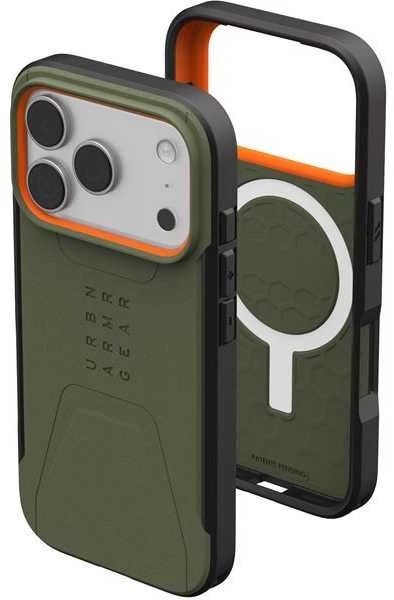 Urban Armor Gear Dėklas UAG Civilian Magsafe,Olive/Oranžinis - iPhone 17 Pro
